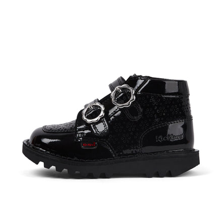 Left side view of Infant Girls Kick Hi Meadow Patent Leather Boots Black