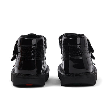 Back view of Infant Girls Kick Hi Meadow Patent Leather Boots Black