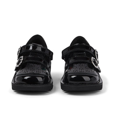 Front view of Infant Girls Kick T-Bar Meadow Patent Leather Black