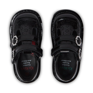 Detail view (Top view mapped) of Infant Girls Kick T-Bar Meadow Patent Leather Black