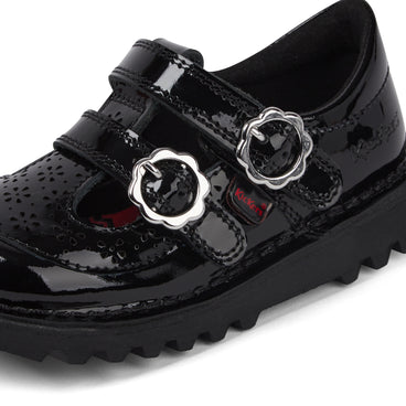 Detail view (close-up) of Infant Girls Kick T-Bar Meadow Patent Leather Black