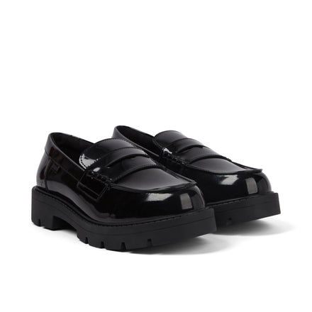 Front ¾ right of Youth Womens Kori Loafer Patent Leather Black
