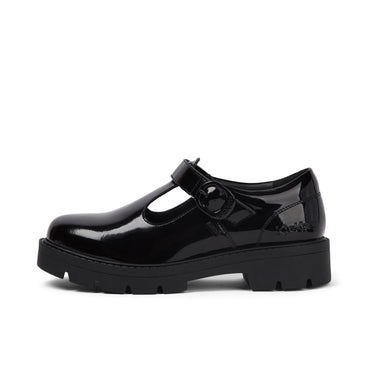 Left side view of Youth Womens Kori Tbar Patent Leather Black