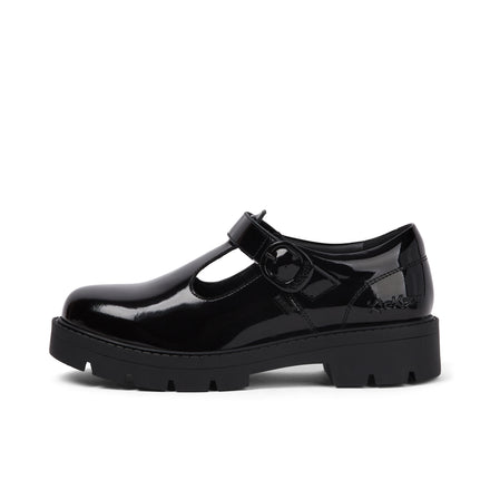Left side view of Youth Womens Kori Tbar Patent Leather Black