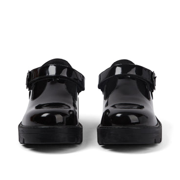 Front view of Youth Womens Kori Tbar Patent Leather Black