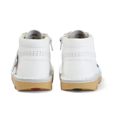 Back view of Junior Unisex Kick Hi Zip Leather White