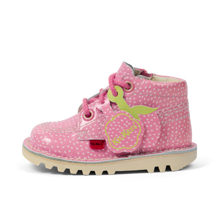 Left side view of Infant Unisex Kick Hi Fruit Patent Leather Pink