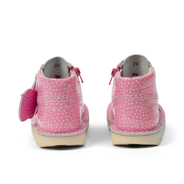Back view of Infant Unisex Kick Hi Fruit Patent Leather Pink
