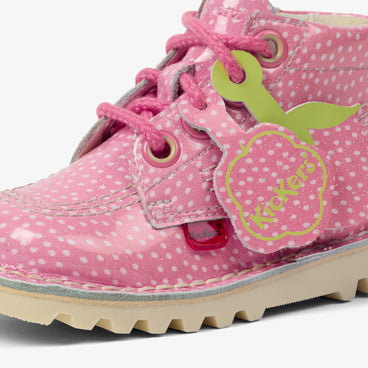Detail view (close-up) of Infant Unisex Kick Hi Fruit Patent Leather Pink