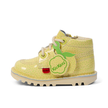 Left side view of Infant Unisex Kick Hi Fruit Patent Leather Yellow