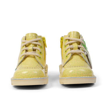 Front view of Infant Unisex Kick Hi Fruit Patent Leather Yellow