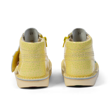 Back view of Infant Unisex Kick Hi Fruit Patent Leather Yellow