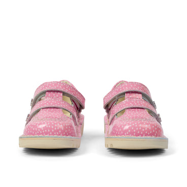 Front view of Infant Unisex Kick T-Bar Fruit Patent Leather Pink