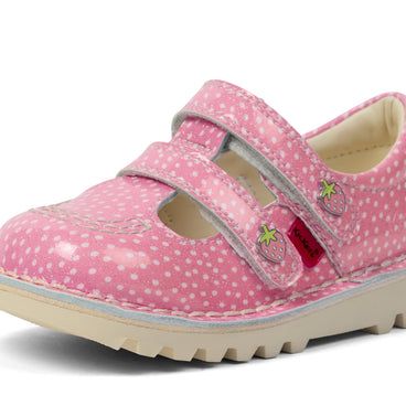 Detail view (close-up) of Infant Unisex Kick T-Bar Fruit Patent Leather Pink