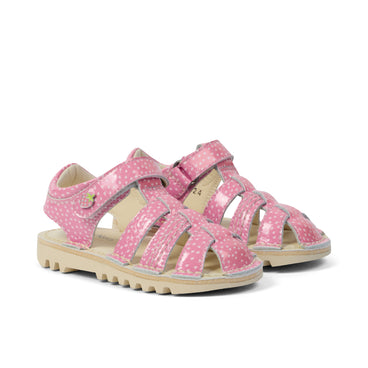 Front ¾ right of Infant Unisex Kick Sandal Fruit Light Pink