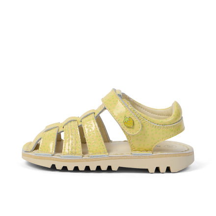 Left side view of Infant Unisex Kick Sandal Fruit Light Yellow