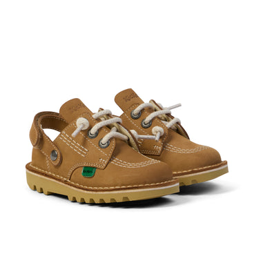 Front ¾ right of Infant Unisex Kick Mule Tan