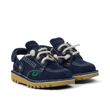 Front ¾ right of Infant Unisex Kick Mule Sued Navy