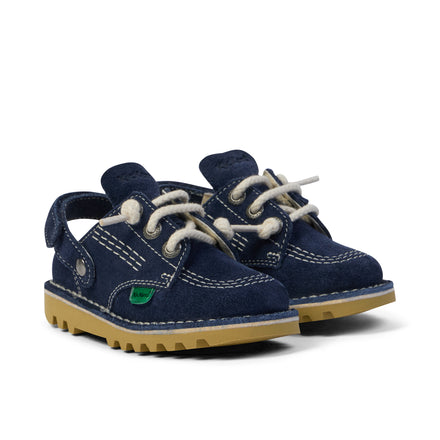 Front ¾ right of Infant Unisex Kick Mule Sued Navy