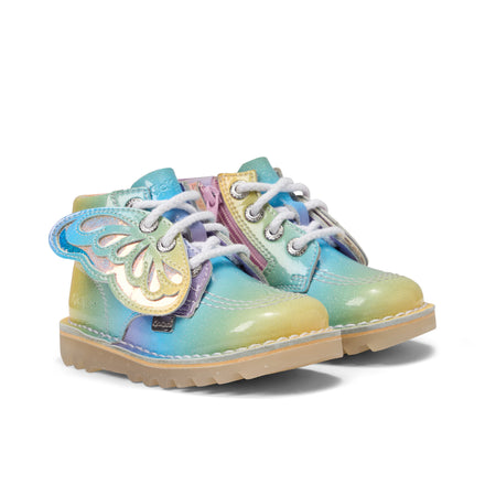 Front ¾ right of Infant Girls Kick Hi Wing Patent Leather Multi