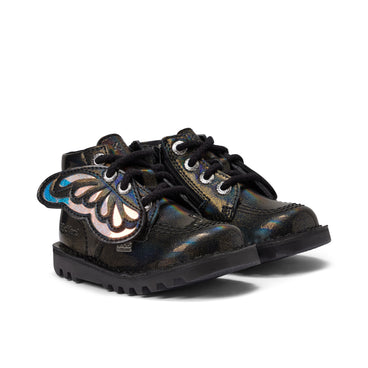 Front ¾ right of Infant Girls Kick Hi Wing Synthetic Leather Black