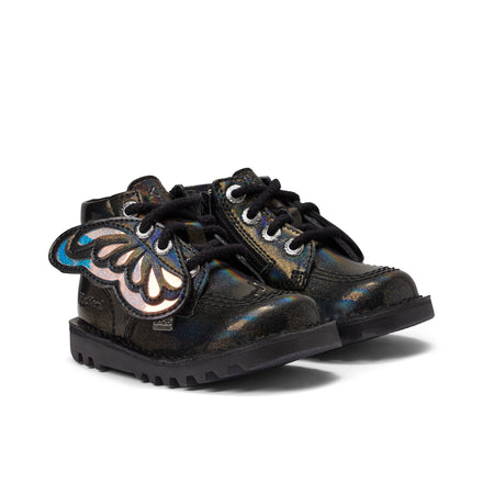 Front ¾ right of Infant Girls Kick Hi Wing Synthetic Leather Black