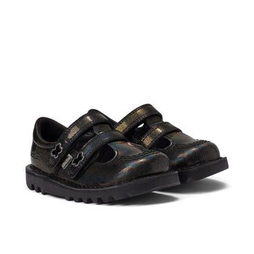 Front ¾ right of Infant Girls Kick T-Double Wing Synthetic Leather Black