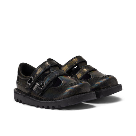 Front ¾ right of Infant Girls Kick T-Double Wing Synthetic Leather Black