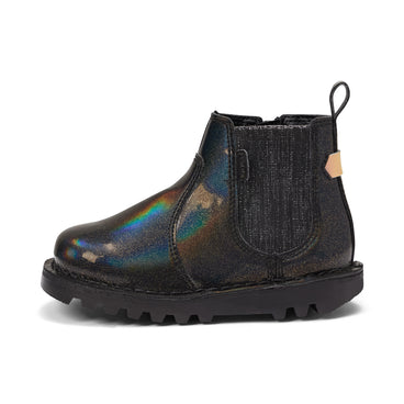 Left side view of Infant Girls Kick Chelsea Synthetic Leather Black/Black