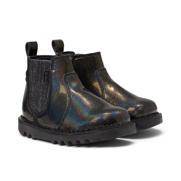 Front ¾ right of Infant Girls Kick Chelsea Synthetic Leather Black/Black