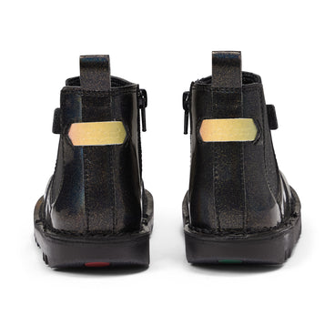Back view of Infant Girls Kick Chelsea Synthetic Leather Black/Black