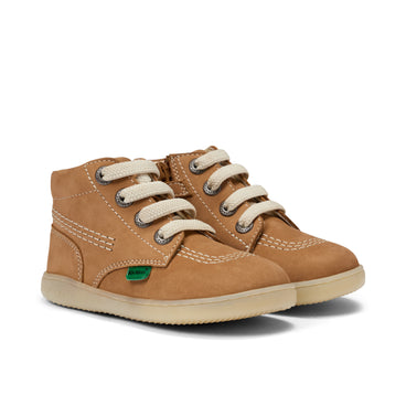 Front ¾ right of Infant Unisex Playflex Hi Leather Tan