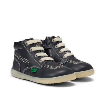 Front ¾ right of Infant Unisex Playflex Hi Leather Navy