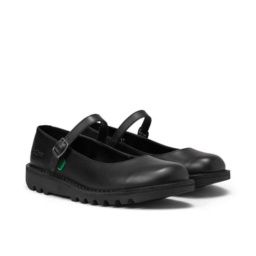 Front ¾ right of Adult Womens Kick MJ Leather Black