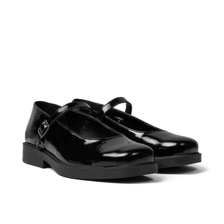 Front ¾ right of Adult Womens Maisey MJ Patent Leather Black