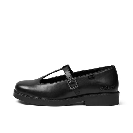 Left side view of Adult Womens Maisey T-Bar Leather Black