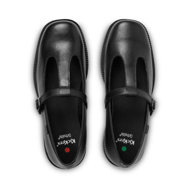 Detail view (Top view mapped) of Adult Womens Maisey T-Bar Leather Black