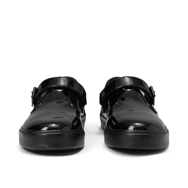 Front view of Youth Womens Tovni T-Bar Patent Leather Black