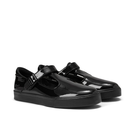 Front ¾ right of Youth Womens Tovni T-Bar Patent Leather Black