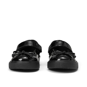 Front view of Infant Girls Tovni MJ Bow Patent Leather Black