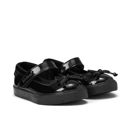Front ¾ right of Infant Girls Tovni MJ Bow Patent Leather Black