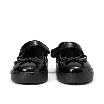 Front view of Junior Girls Tovni MJ Bow Patent Leather Black