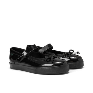 Front ¾ right of Junior Girls Tovni MJ Bow Patent Leather Black