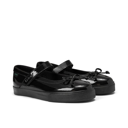 Front ¾ right of Junior Girls Tovni MJ Bow Patent Leather Black