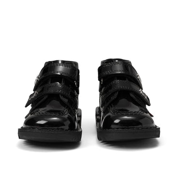 Front view of Infant Girls Kick Hi Velcro Wings Leather Black