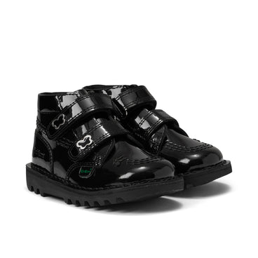 Front ¾ right of Infant Girls Kick Hi Velcro Wings Leather Black