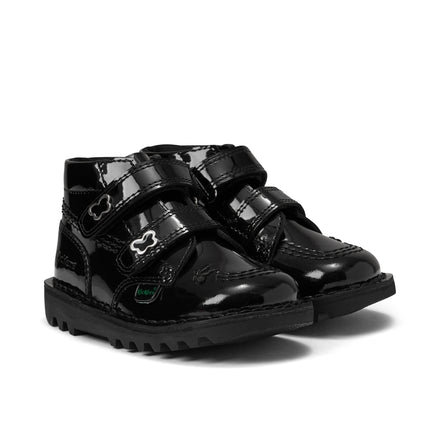 Front ¾ right of Infant Girls Kick Hi Velcro Wings Leather Black