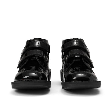 Front view of Junior Girls Kick Hi Velcro Wings Leather Black
