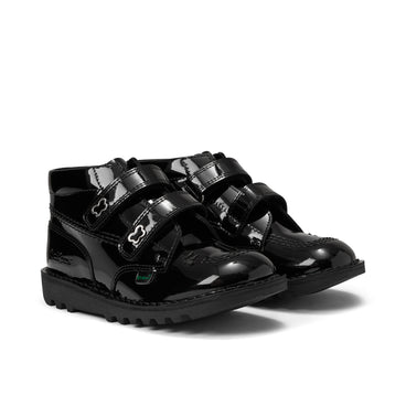 Front ¾ right of Junior Girls Kick Hi Velcro Wings Leather Black