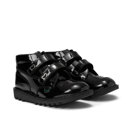 Front ¾ right of Junior Girls Kick Hi Velcro Wings Leather Black